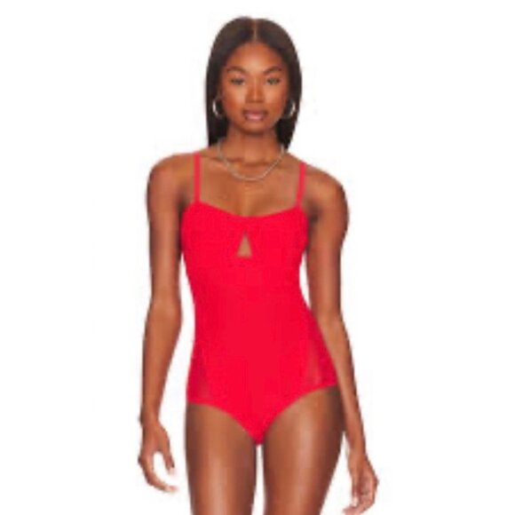 We Are HAH x Revolve NWT Under The Wire Mesh Bodysuit in Blood Orange - Picture 9 of 12